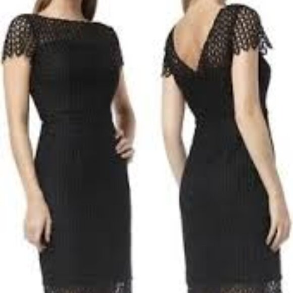 Kay Unger black Tatum floral lace midi cocktail dress size 2 - Picture 3 of 10